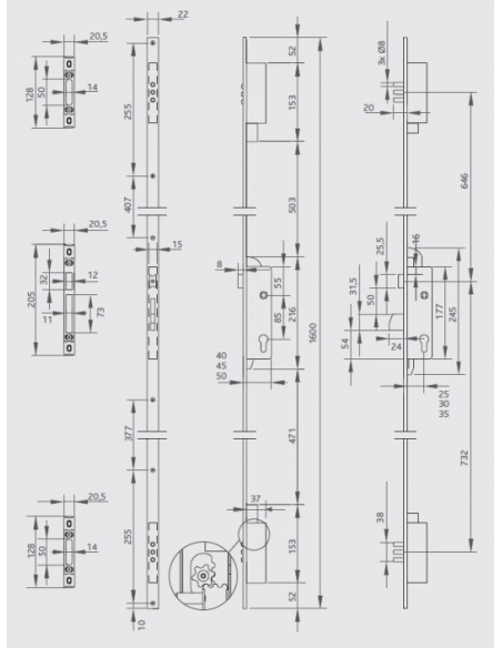 CERRADURA LEVI 888 PLUS TOP 15x35 1600 mm 3 PUNTOS (2710011)