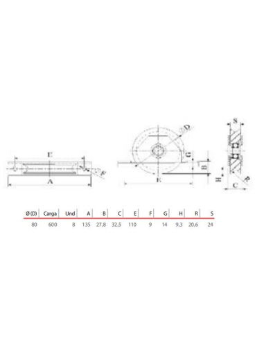 POLEA NYLON 80X27 R20-R18 CON SOPORTE...