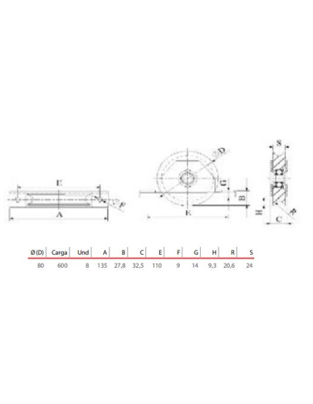 POLEA NYLON 80X27 R20-R18 CON SOPORTE ATORNILLAR (EE218)