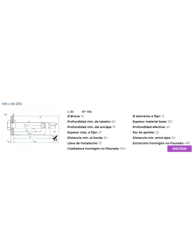 ANCLAJE INDEX CH 10 LARGO  ( ACHT10L)