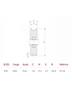 POLEA 100x27 PARA R20 mm GALVANIZADA (PMCR100G) 2