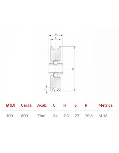 POLEA 100x27 PARA R20 mm GALVANIZADA (PMCR100G)