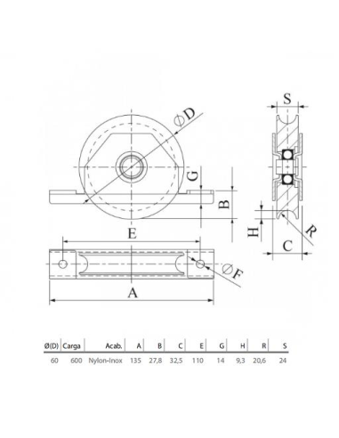 POLEA NYLON 60X27 R20 + SOPORTE (R26060N)