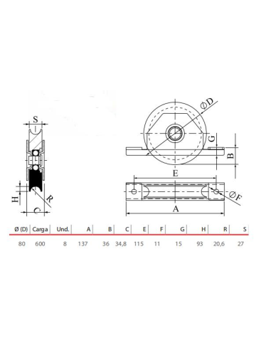 POLEA 80X27 R20 C/SOP ATORNILLAR (R26080Z)