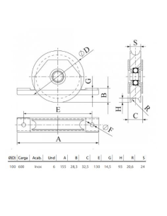 POLEA INOX 100X27 R20 +SOP. ATORN. INOX (R26100-I) 2