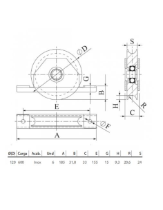 RP060SS POLEA SENCILLA PARA CUERDA DE 10 a 13 mm RESISTENCIA 40 KN. MARCA  ISC.