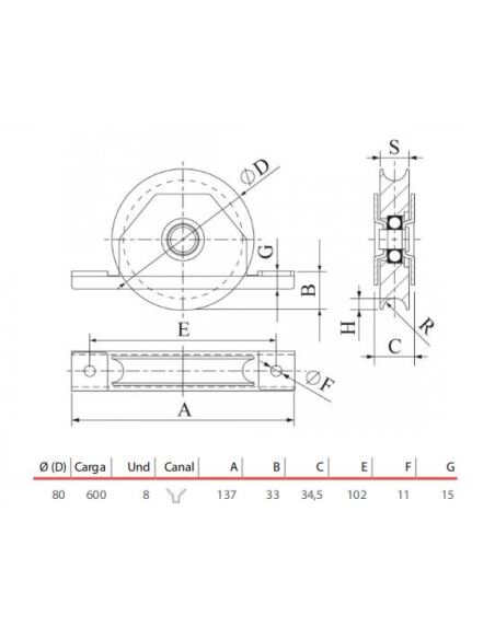 POLEA 80X27 ANGULO CON SOPORTE  (R27080Z)